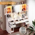 Vanity Desk with Mirror, Lights and Charging Station - Large Makeup Table Set with RGB Cabinets and 3 LED Light Modes