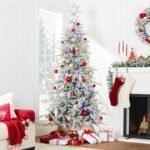 Lighted Aspen Christmas Tree, 4.5ft Flocked Artifical Noble Fir, Pre-Lit White &amp