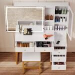 Makeup Vanity Table with Sliding Lighted Mirror, Makeup Dressing Table with 5 Drawers