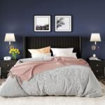 Allewie Full Size Velvet Bed Frame/Vertical Channel Tufted Wingback Headboard Bed/Strong