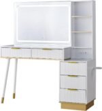 48" Vanity Desk with 35" Large Lighted Mirror, Big Modern Makeup Vanity Table with 5 Drawers