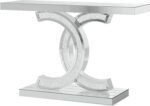 Mirrored Console Table, Modern Silver Entryway Table with Sparkling Crystal Inlays, 39-inch Glass Sofa Table