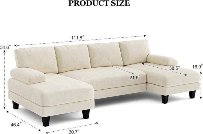 U Shaped Sectional Couches for Living Room, 111 Inch Modular Sofa with Double Chaise