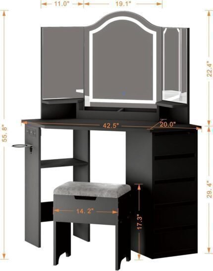 Vanity Desk with Mirror and Lights, Makeup Vanity Desk with Lights,3 Color Modes Adjustable