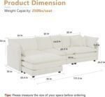 L Shaped Couch Set for Living Room, 3-Seater Comfy Cloud Couches with Movable Ottoman