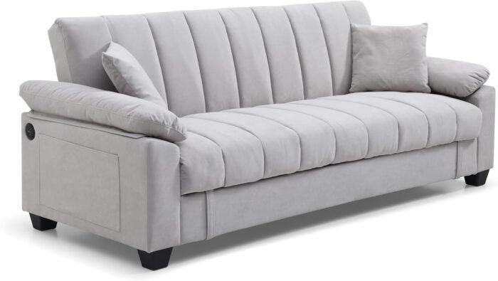 Contemporary Channel Tufted Sleeper Sofa Bed Oversized Convertible Couch with Storage Space