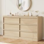 6 Drawer Dresser for Bedroom, Wooden Double Dresser Organizer with Storage Freestanding, Modern Chest of Drawers