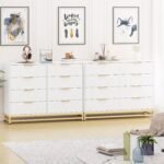 8 Dresser for Bedroom Wooden with 8 Drawer, Chest of Drawers Wide Dresser with Metal Handle