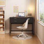 31.5 Inch Black Desk with 3 Drawers, Modern Makeup Vanity Desk with Lighted Mirror