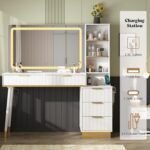 48" Vanity Desk with 35" Large Lighted Mirror, Big Modern Makeup Vanity Table with 5 Drawers