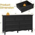 Dresser for Bedroom, 7 Drawers Dresser with Distinctive Wooden Legs & Black Paint Finish