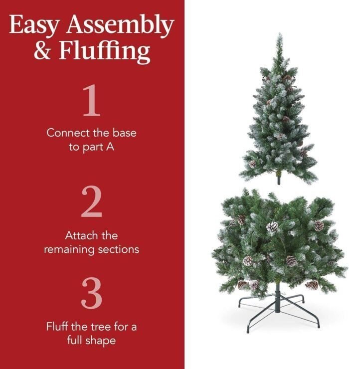 Pencil Christmas Tree, Partially Flocked & Frosted Slim Holiday Tree Decoration w/White