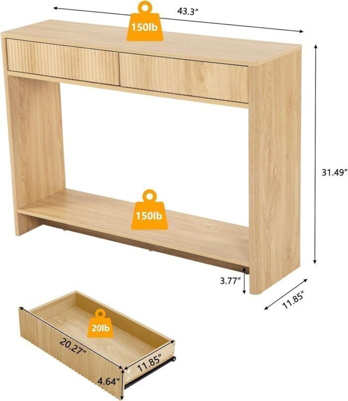 Entryway Table with Storage, Narrow Console Table with Drawers, 43.3' Couch Table Behind Sofa Long and Skinny for Living Room TV