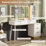 48" Vanity Desk with 35" Large Lighted Mirror, Big Modern Makeup Vanity Table with 5 Drawers