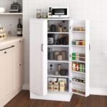 47” Kitchen Pantry Cabinet, White Freestanding Buffet Cupboards Sideboard with Doors & Adjustable Shelves, Kitchen Pantry Storage Cabinet