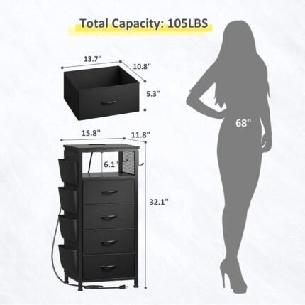 Dresser for Bedroom with Charging Station & LED Lights,4 Storage Drawers,Dresser Chest of Drawers