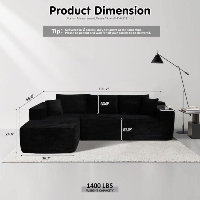 104" Cloud Sectional Couch with L-Shape Chaise,Modern Modular Sofa with Deep Seat