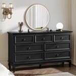 Dresser for Bedroom, 7 Drawers Dresser with Distinctive Wooden Legs & Black Paint Finish