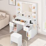 Makeup Vanity Set with Mirror & Lights, Adjustable Brightness, Vanity Desk with Versatile Storage Options