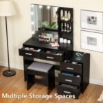 Large Vanity Desk with Mirror & 10 LED Lights, Makeup Vanity Dressing Table with Power Strip