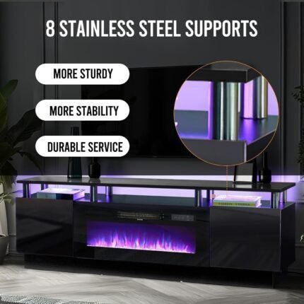 70" Modern Electric Fireplace TV Stand for TVs Up to 80 inch, with Electronic Flame and LED Lights