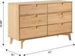 Mid-Century Modern Grooved Handle Wood 6-Drawer Dresser, 52 Inch, Natural Pine