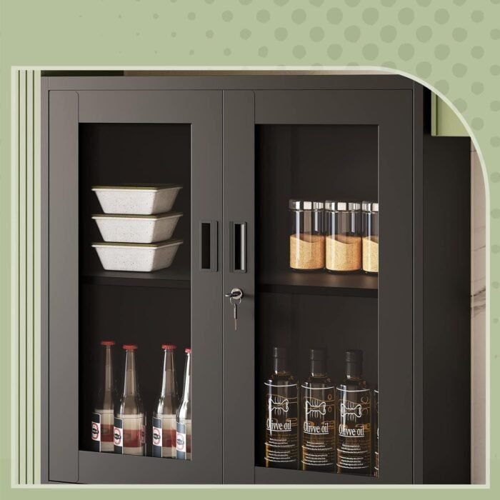 Metal Storage Cabinet with Glass Doors - 71" Locking Display Cabinet with 2 Adjustable Shelves