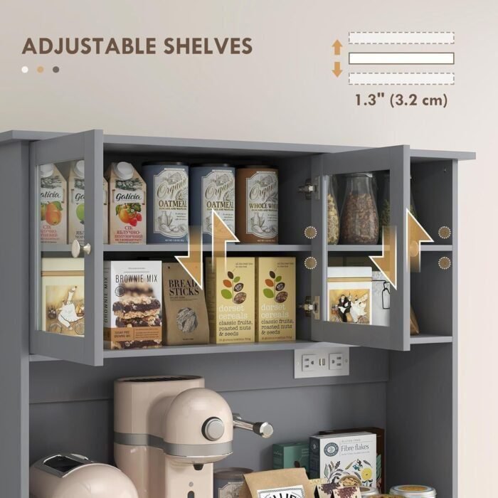 68" Kitchen Pantry Storage Cabinet with Charging Station, 2 Tilt Out 10 Gallon Trash Can Cabinets and Drawers