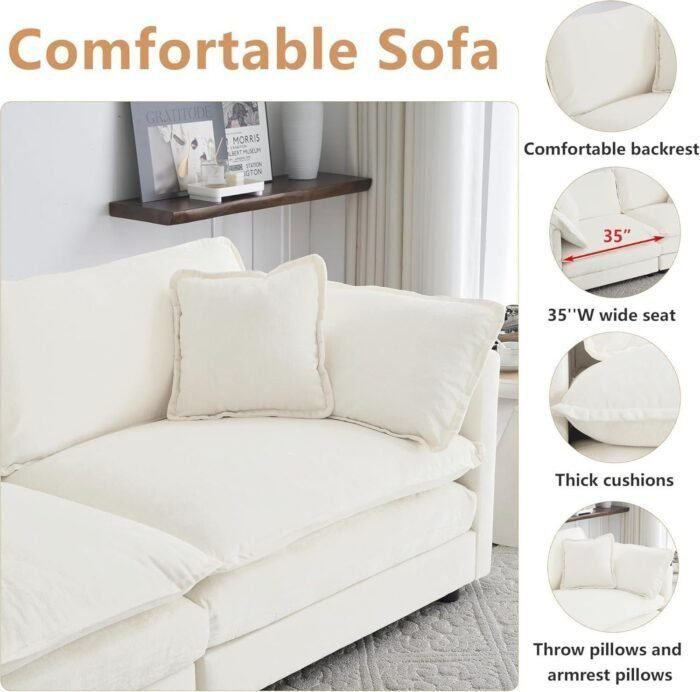 L Shaped Couch Set for Living Room, 3-Seater Comfy Cloud Couches with Movable Ottoman