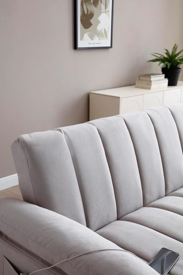 Contemporary Channel Tufted Sleeper Sofa Bed Oversized Convertible Couch with Storage Space