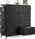 Dresser for Bedroom with 10 Drawers, Chest of Drawers with Side Pockets and Hooks, PU Storage Dresser