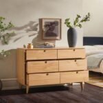 Mid-Century Modern Grooved Handle Wood 6-Drawer Dresser, 52 Inch, Natural Pine