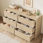 6 Drawer Dresser for Bedroom, Wooden Double Dresser Organizer with Storage Freestanding, Modern Chest of Drawers