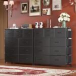 Dresser for Bedroom with 10 Drawers, Chest of Drawers with Side Pockets and Hooks, PU Storage Dresser