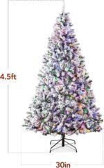 Artificial Christmas Tree 4.5ft Snow Flocked Pine Tree, 2-in-1 White and Multicolor LED Lights