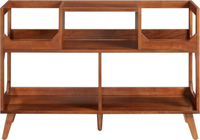 Modern Media Console Record Player Stand, Storage for Vinyl Records, Walnut