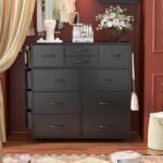 Dresser for Bedroom with 10 Drawers, Chest of Drawers with Side Pockets and Hooks, PU Storage Dresser