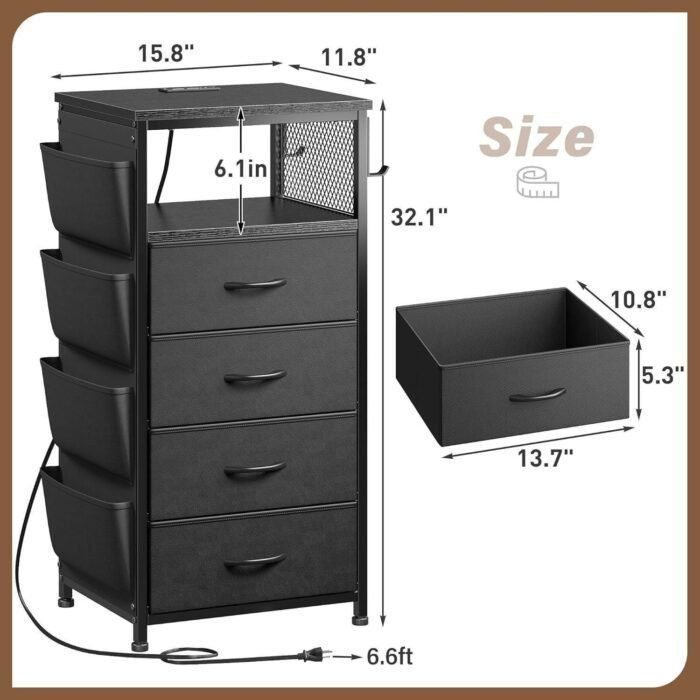 Dresser for Bedroom with Charging Station & LED Lights,4 Storage Drawers,Dresser Chest of Drawers