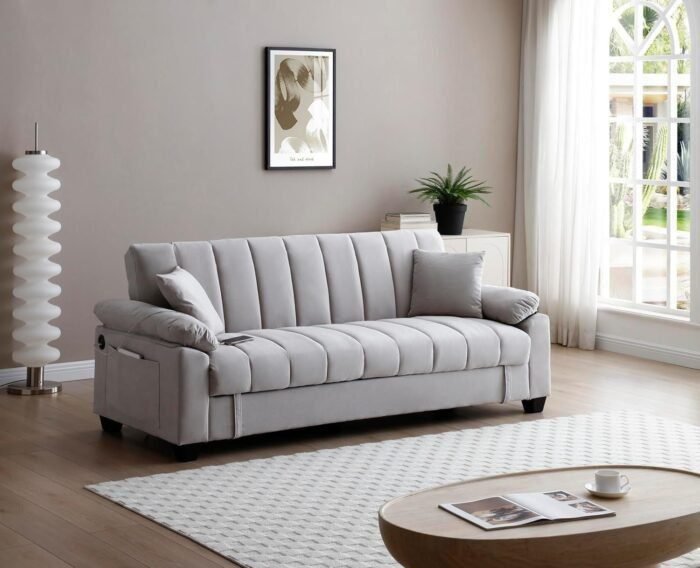 Contemporary Channel Tufted Sleeper Sofa Bed Oversized Convertible Couch with Storage Space