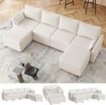 Modular Sectional Sofa with Storage, Convertible 6 Seat Sectional Couches for Living Room, U Shaped Sectional Sofa with Chaise