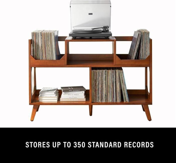 Modern Media Console Record Player Stand, Storage for Vinyl Records, Walnut