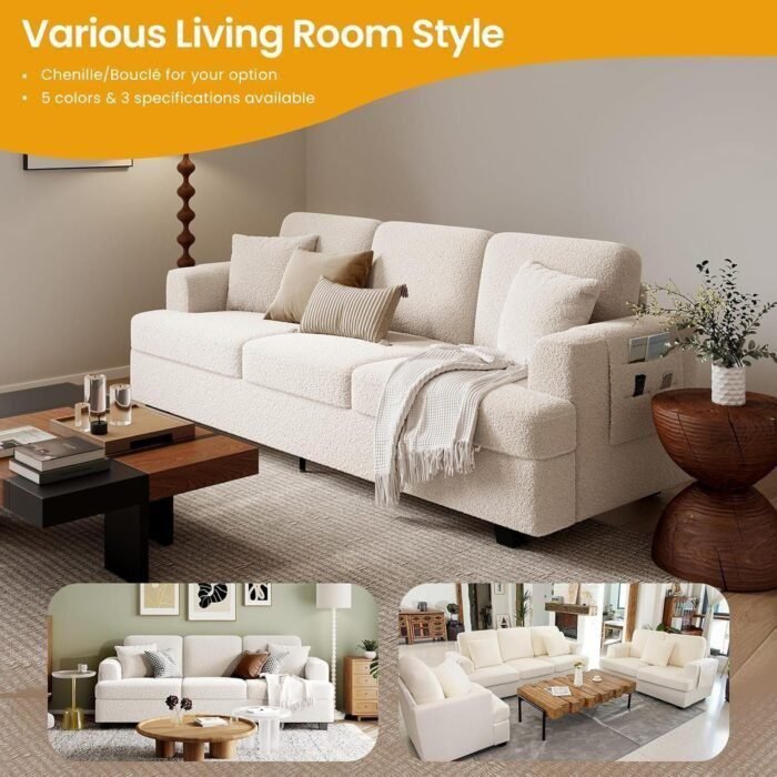 Deep Seat Sofa 89 Inch with Throw Pillow, Modern Sofa, Couches for Living Room