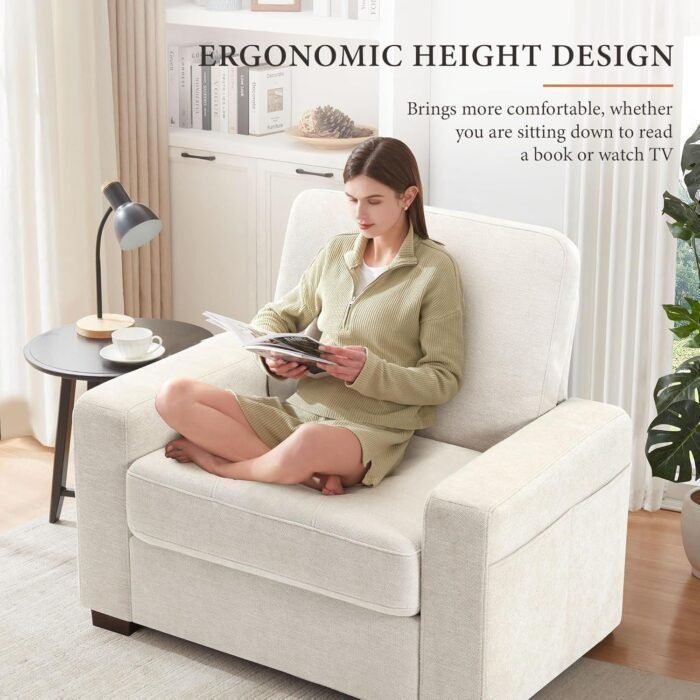 39 Inch Sofa Single with Side Pocket, Comfy Modern 1-Seat Sofa for Living Room & Bedroom