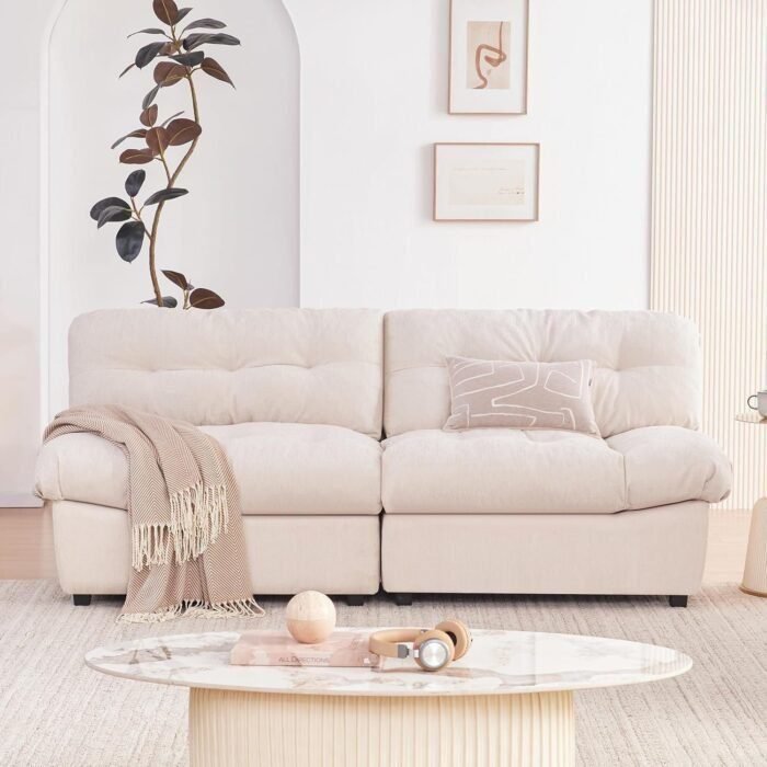 80" Chenille Cloud Deep Seat Overstuffed Couches for Living Room, Cozy Comfy Cloud Sofa with Solid Wood Frame