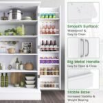 47” Kitchen Pantry Cabinet, White Freestanding Buffet Cupboards Sideboard with Doors & Adjustable Shelves, Kitchen Pantry Storage Cabinet