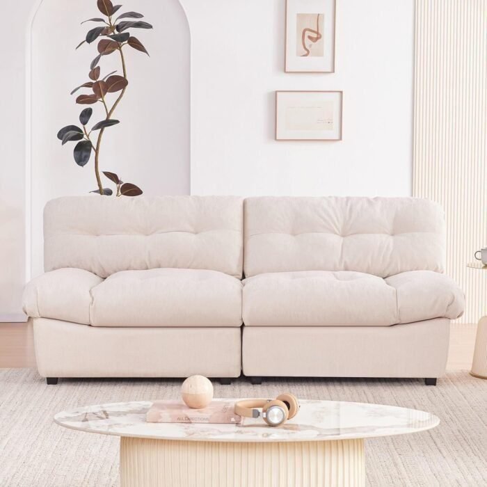 80" Chenille Cloud Deep Seat Overstuffed Couches for Living Room, Cozy Comfy Cloud Sofa with Solid Wood Frame