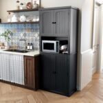 Kitchen Pantry Storage Cabinet, Freestanding Larder Cupboard, Kitchen Hutch Cabinet with Microwave Stand,Utility Pantry with Doors and Shelves