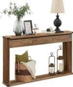 Console Table, 47.2 Inches Sofa Table, Narrow Entryway Table, Entry Table with 3 Drawers, Bottom Shelf, Metal Corners