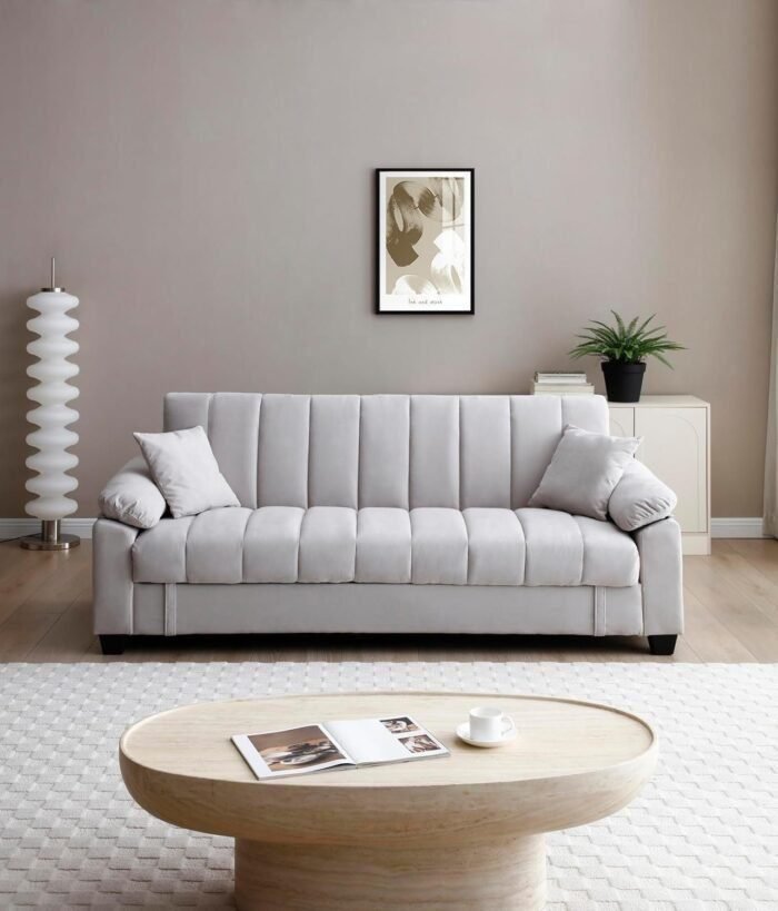 Contemporary Channel Tufted Sleeper Sofa Bed Oversized Convertible Couch with Storage Space