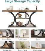 Extra Long Entry Console Table, Rustic Industrial Sofa Table Behind Couch, 3 Tier Storage Shelves